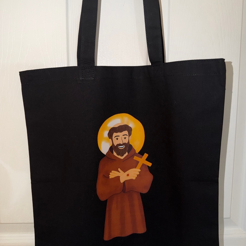 Black Tote Bag with Saint Francisco  of Asis Design